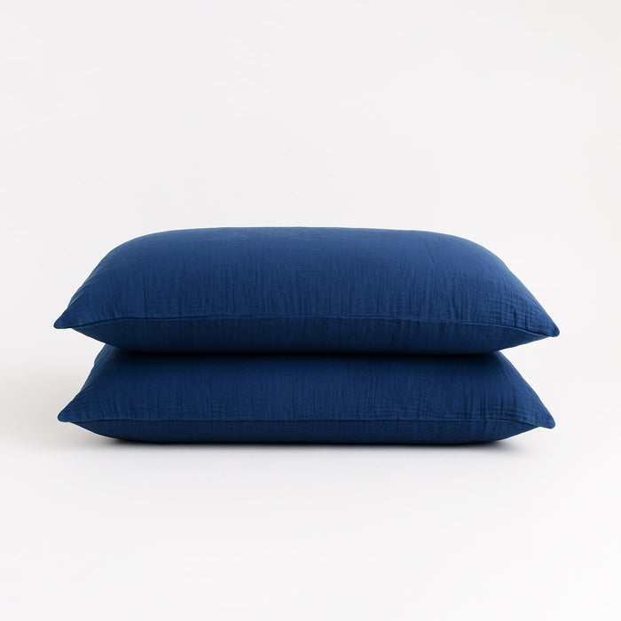 Muslin cotton pillowcases in Blue