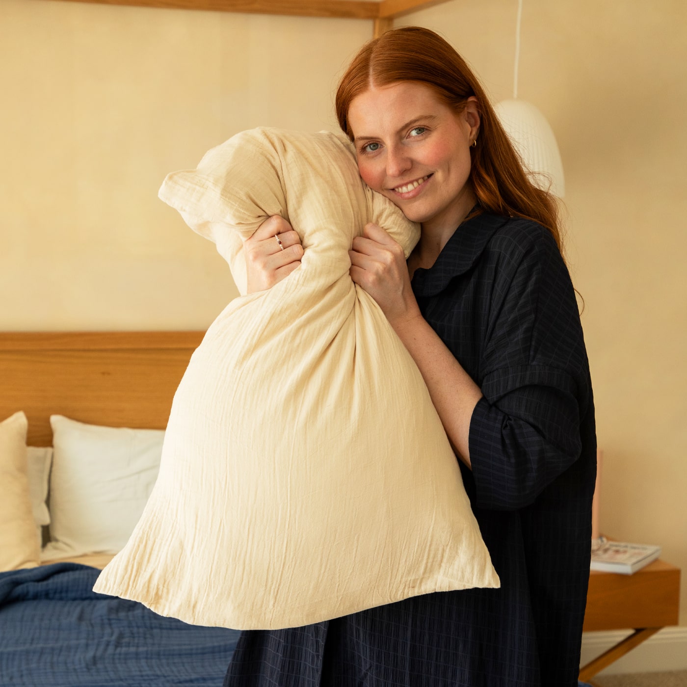 Muslin cotton pillowcases in Beige